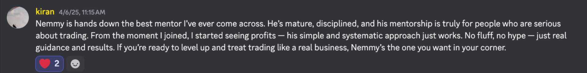 Kiran — best mentor review